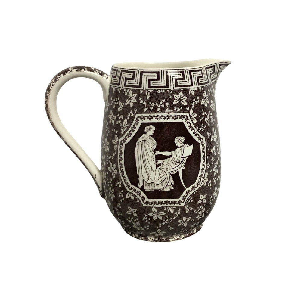 Copeland Spode Greek Brown Transferware Pitcher Jug England Classical Figures 7"